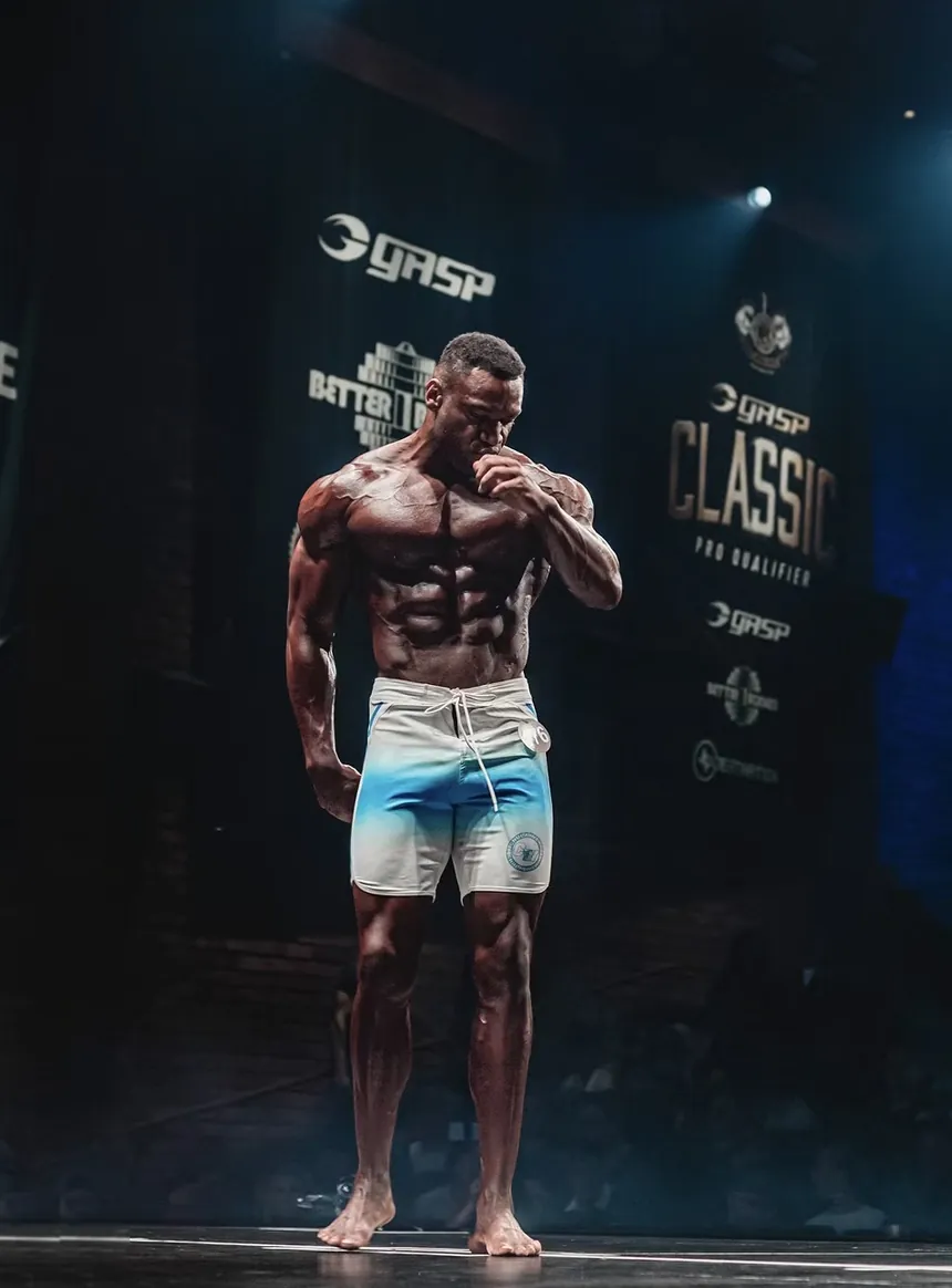 Miles Addison on stage at the GASP Classic Pro Qualifier